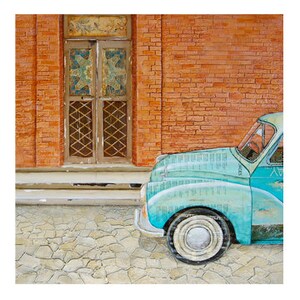 Curb Appeal Fine Art PRINT or CANVAS, Unframed, Italian Antique Classic Vintage Retro Car Doorway, Mixed Media Collage Painting, All Sizes image 4