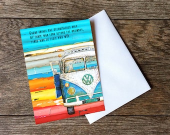 GREETING CARD graduation classic car van beach encouragement motivational art wisdom inspirational friend gift for him her paper goods