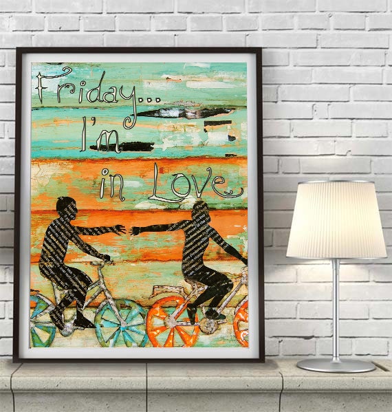 ART PRINT, friday I'm in love, the cure print, couple,love, wedding gift, engagement gift, anniversary gift, collage, mixed media, All Sizes