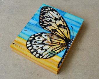Golden Flight - Mixed Media Collage 8"x10" by 1.5" Deep on Raised Wooden Canvas