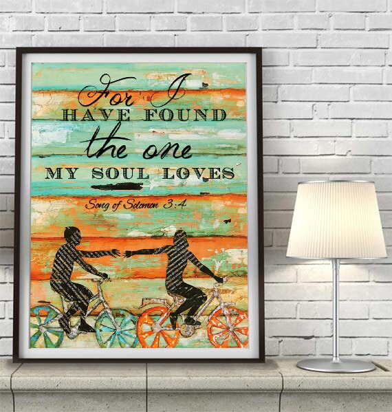 BICYCLE ART PRINT, Song of Solomon 3:4, Bicycle art, Inspirational, Christian print, Couple, Anniversary, Engagement, Wedding gift,All Sizes