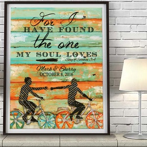 For I have found the one my soul loves -Song of Solomon 3:4 CUSTOMIZED PRINT or CANVAS Couple Bicycle Love, wedding christian bible verse