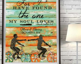 For I have found the one my soul loves -Song of Solomon 3:4 CUSTOMIZED PRINT or CANVAS Couple Bicycle Love, wedding christian bible verse