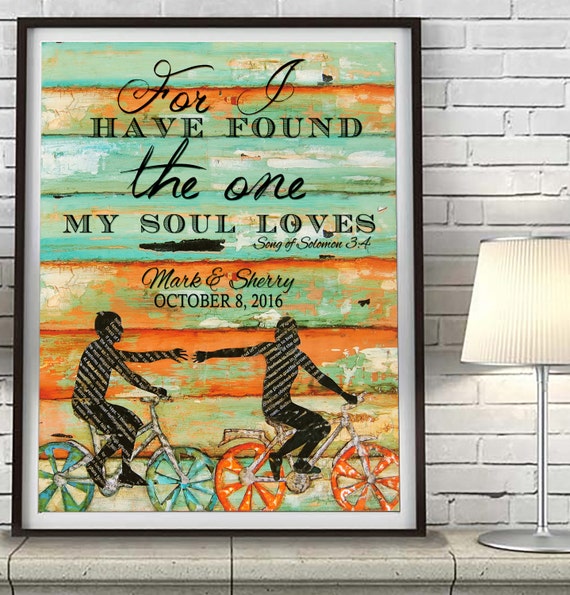 For I have found the one my soul loves -Song of Solomon 3:4 CUSTOMIZED PRINT or CANVAS Couple Bicycle Love, wedding christian bible verse
