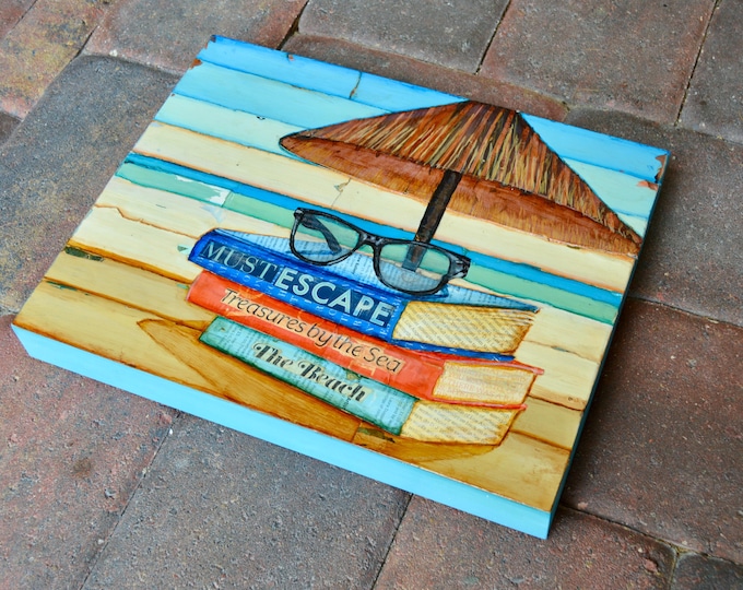 Reading Glasses - Mixed Media Collage 11"x14" by 1.5" Deep on Raised Wooden Canvas