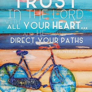 PRINTABLE, Proverbs 3:5-6, Danny Phillips art, Christian print, Scripture,Couple, Love,wedding gift,engagement print, Bicycle art, 8x10