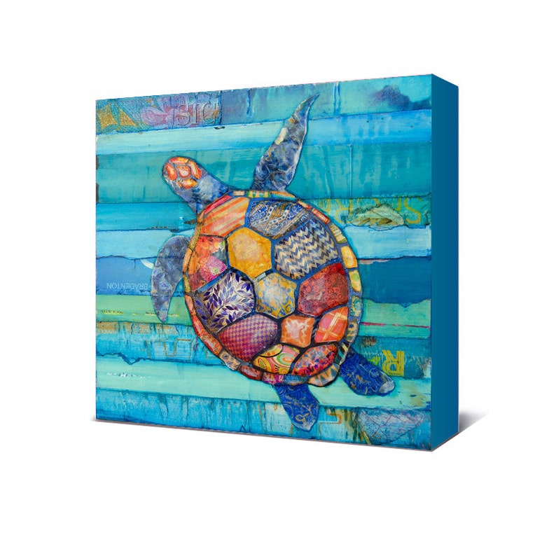 Honu Hawaiian Honu Sea Turtle art PRINT or CANVAS, Unframed vintage coastal sea ocean wall home decor summer gift painting, All Sizes image 5