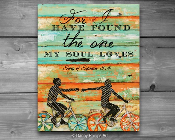 PRINTABLE, Song of Solomon 3:4, Danny Phillips art, Christian print, Scripture,Couple, Love,wedding gift,engagement print, Bicycle art, 8x10