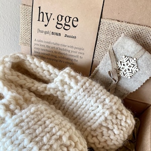 Hygge Knit Sleep Sock Box-Cozy Home Gift, Cozy Cream Knit Slippers, Stay at Home