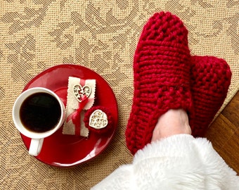 Hygge Knit Sleep Sock Box, Cozy Stay at Home Gift, Knit Red Socks, Cozy Socks