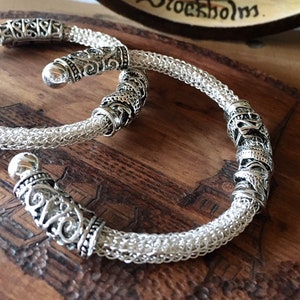 Viking Knit Bracelet, Sterling Silver Wire Bracelet, Nordic Jewelry, Viking Arm Ring