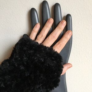 Fingerless Mitts knit in Faux Fur, Touchscreen Mitts, Faux Fur, Cozy Hand Warmers, Computer Handwarmers Black