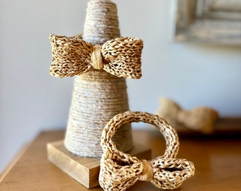 Bracelet Bow Knit Raffia, Bangle Bracelet, Coquettecore Bracelet, Coquette Bow