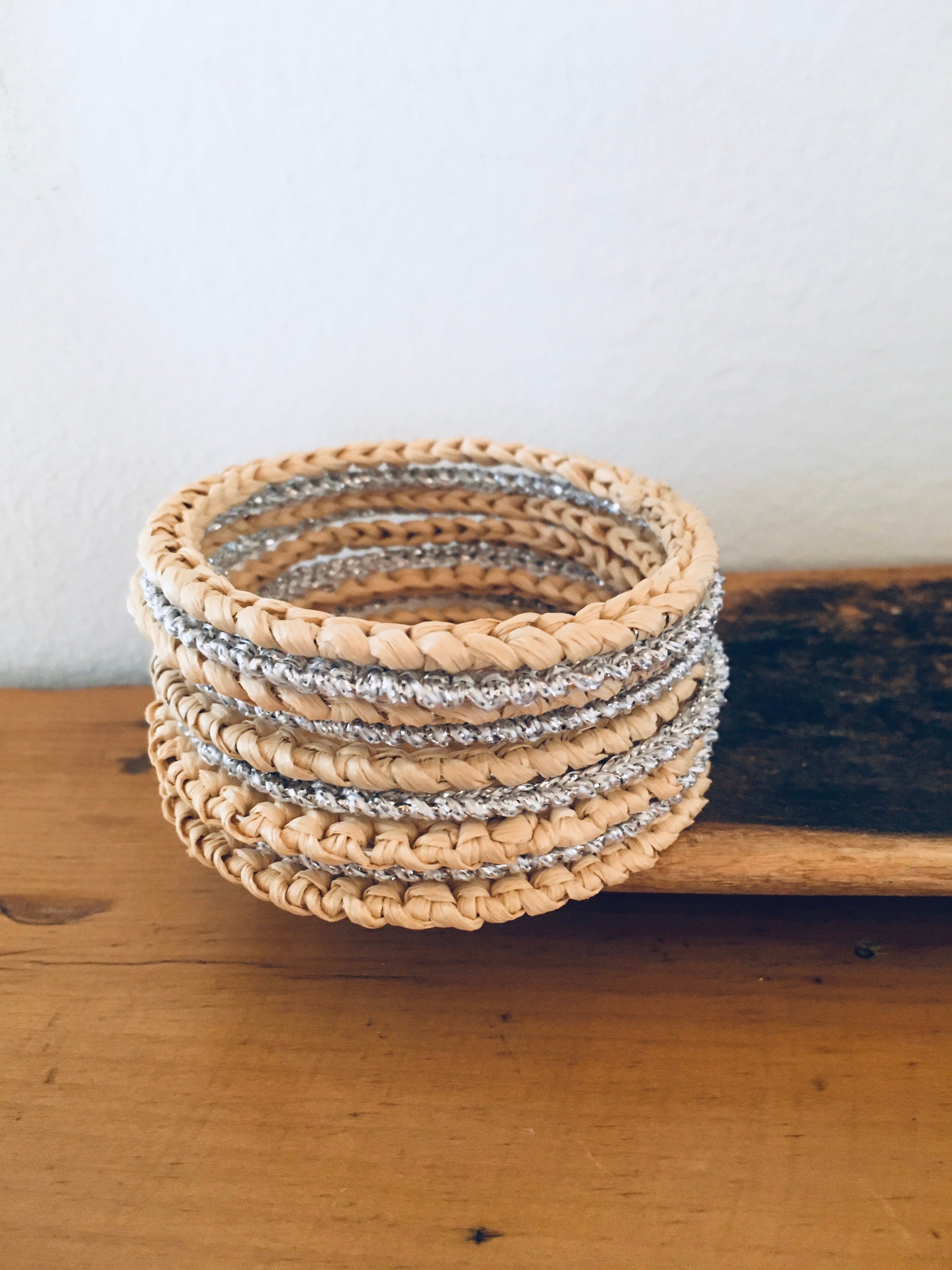 Bangle Bracelets Crochet Raffia with silver or gold Etsy
