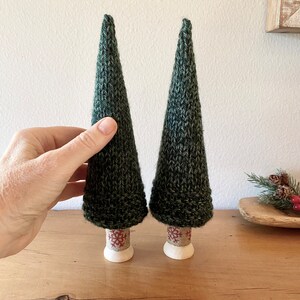 Knit Hygge Christmas Tree, Woodland Small Ornament, Stocking Stuffer, Nordic, Cottagecore, Swedish Lagom, Mantle Display Large Green Tree 8.5 inches