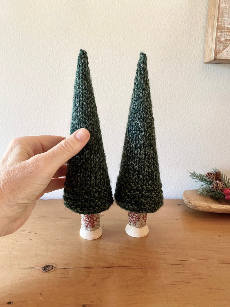 Knit Hygge Christmas Tree, Woodland Small Ornament, Stocking Stuffer, Nordic, Cottagecore, Swedish Lagom, Mantle Display Large Green Tree 8.5 inches