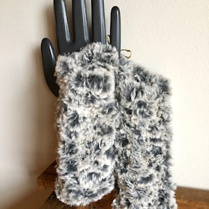 Fingerless Mitts knit in Faux Fur, Touchscreen Mitts, Faux Fur, Cozy Hand Warmers, Computer Handwarmers image 3