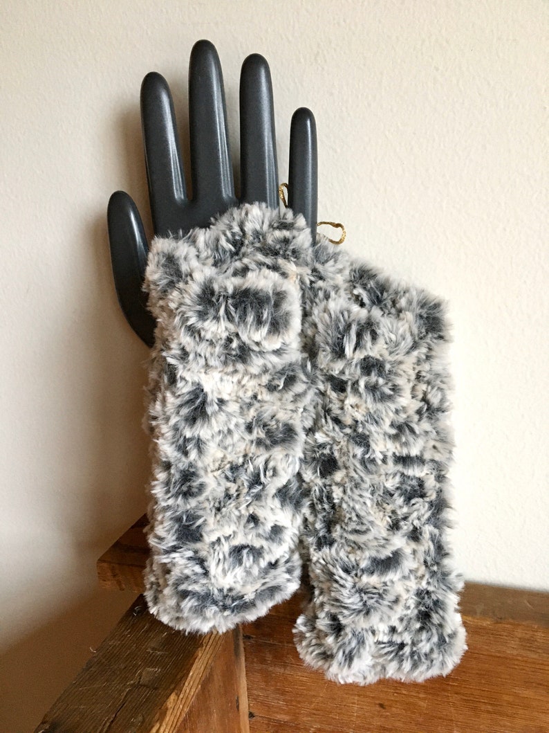 Fingerless Mitts knit in Faux Fur, Touchscreen Mitts, Faux Fur, Cozy Hand Warmers, Computer Handwarmers image 3