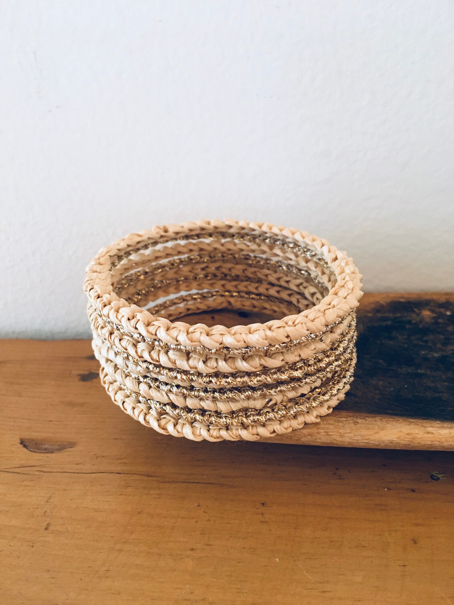 Bangle Bracelets Crochet Raffia with silver or gold Etsy