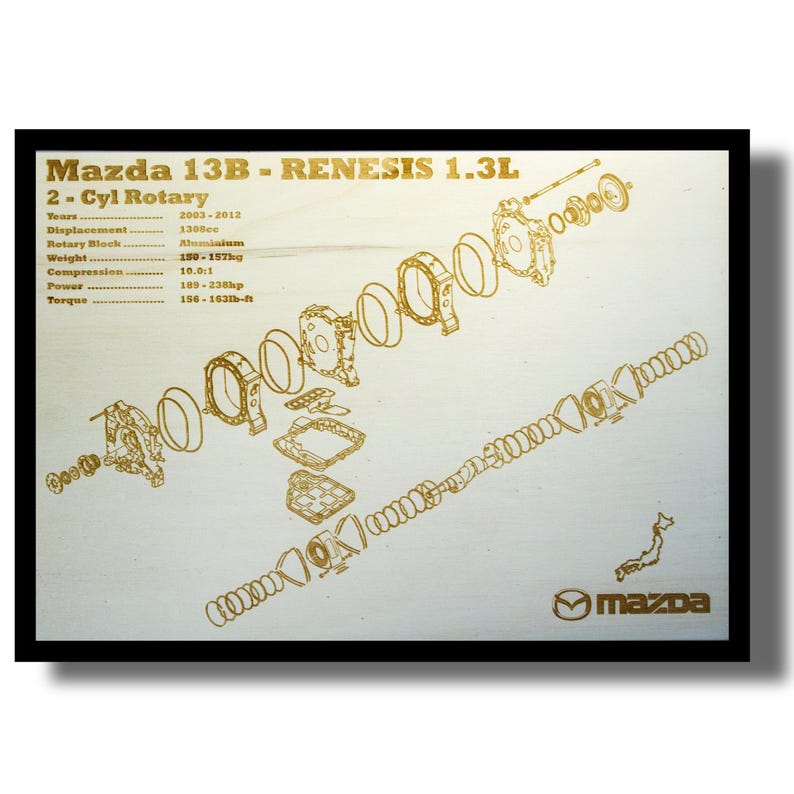 Rotary Engine Explodes Mazda RX8 JDM Poster Engine Diagram 13B-RENESIS Rotary Engine Laser ...