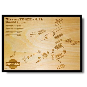 Nissan TB42E Poster exploded view engine Patrol Y60 laser engraved Patrol Y61 Engine diagram A3 A4 Birthday Gift For Him Car enthusiast