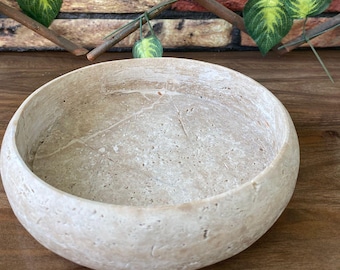Handmade Natural Travertine Bowl | Solid Stone Vanity Tray, Jewelry Holder