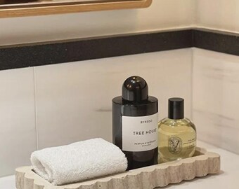 Travertine Marble Decorative Tray | Bathroom Counter Organizer | Vanity Tray | Serving Platter