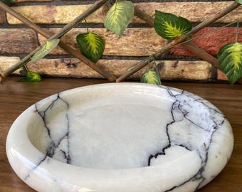 Handmade White Marble Tray | Natural Stone Vanity Organizer