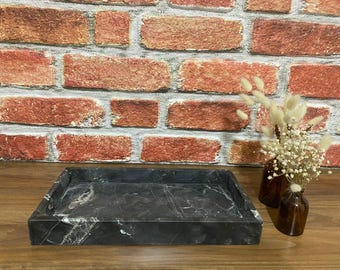 Handmade Black Marble Tray | Turkish Natural Stone Vanity Decor