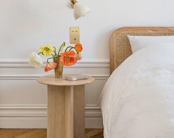 Custom Handmade Travertine Side Table: Modern Round Accent Table
