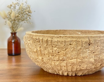Custom Handcrafted Natural Travertine Decorative Bowl – Rustic Stone Art Centerpiece