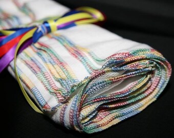 12 Large Rainbow trim Everyday Napkins Reusable birdseye cloth