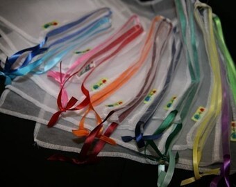 Giant White rainbow ribbon set reusable produce bags
