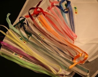 Reusable Produce bags Giant White rainbow ribbon set of 12