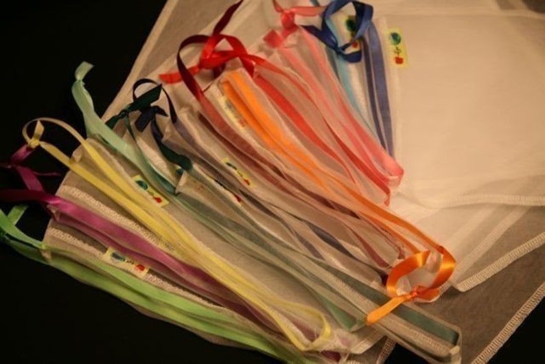 Reusable Produce bags Giant White rainbow ribbon set of 12 image 4