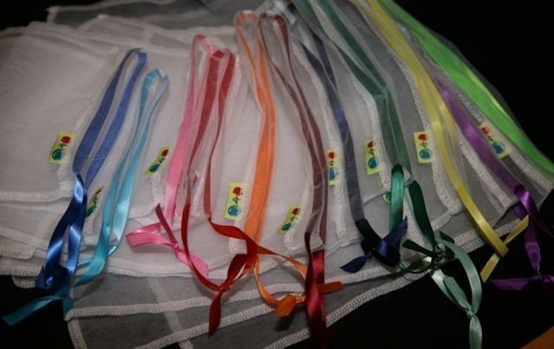 Reusable Produce bags Giant White rainbow ribbon set of 12 image 2