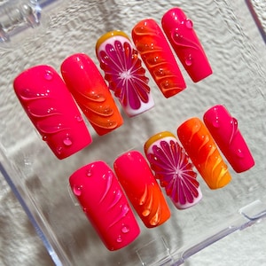 3D Fruit & Flower Press On Nails: Handmade Summer Vacation Nail Art