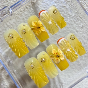 3D Fruit & Flower Press On Nails: Handmade Summer Vacation Nail Art