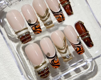 3D Chrome Gold Press On Nails: Y2K Carnival Style / ombre nail
