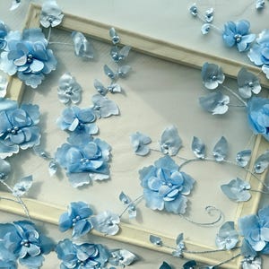 Light Blue 3d Flower Fabric,Wedding Lace Fabric,Bridal Lace Fabric,Exquisite Flower,Lace Fabric,Bridal Lace,3d Floral,Fabric By Yard