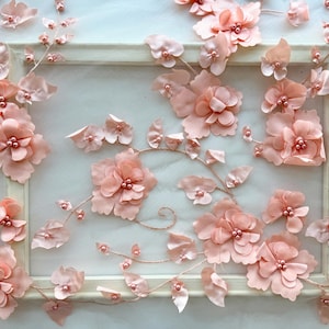 Free Shipping. Light Apricot Lace Fabric With 3d Flowers