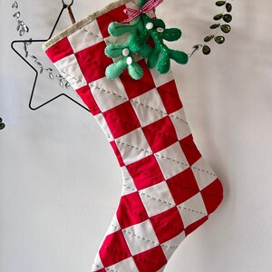 Patchwork Christmas Stocking Sewing Pattern – DIY Holiday Stocking with Mistletoe Decoration – Downloadable PDF Template (UK Seller)