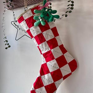 Patchwork Christmas Stocking Sewing Pattern – DIY Holiday Stocking with Mistletoe Decoration – Downloadable PDF Template (UK Seller)