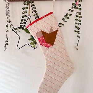 Make your own Patchwork Robin Christmas Stocking - Downloadable Sewing pattern & Instructions - DIY Holiday Decoration