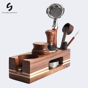 Espresso Machine Owners,Espresso Accessories Kit,51mm.58mm Espresso Tamper Station Walnut ,Complete Barista Tools Set,New Home Gift Ideasfor