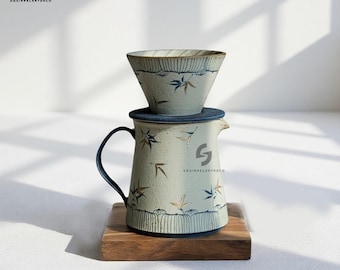 Handcrafted Ceramic Coffee Dripper & Pitcher Set,Artisan Pour Over Brewer and Serving Pitcher,V60 Coffee Pour Over,handmade ceramic brewer