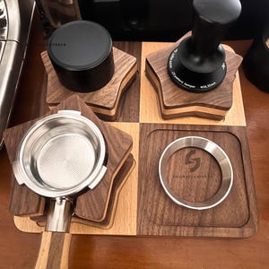 Espresso Accessory Stand With Options,Breville Espresso Tool Kit - 8 Piece Set,Walnut Wood Knock Box, Tamper,Distribution Tool (58mm)