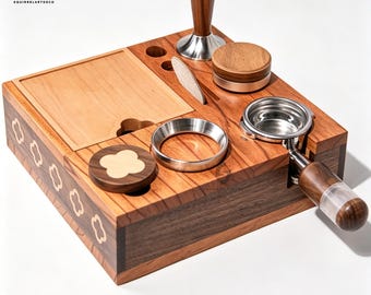 Breville Espresso Tool Kit,Espresso Accessory Stand With Options,8 Piece Set,Walnut Wood Knock Box, Tamper,Distribution Tool (58mm),Coffee