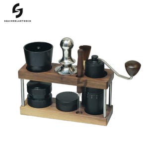 Wooden coffee storage stand,58tamper base,Spout Portafilter 58mm,Walnut,Coffee Storage,All in one Coffee barista Stand Holder for Bottomless