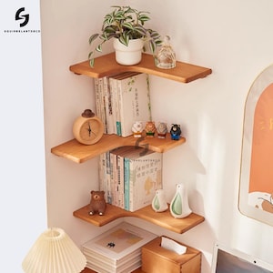 Modern Bedroom Shelves,Floating Wall Display Shelf,Bracketless Small Wooden Shelving,Coffee storage rack,Coffee Bar,unctional Storage Rack